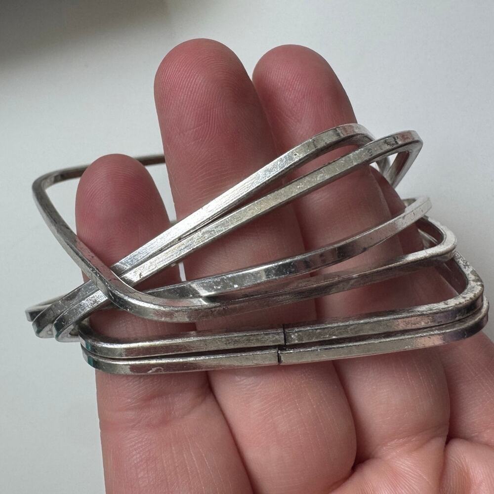 Silver square stackable bangle bracelet - Picture 4 of 4